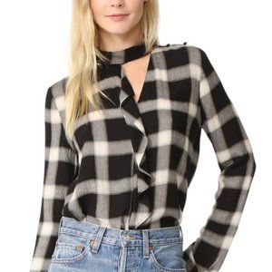 Derek Lam10 Crosby Black Plaid Cascade Blouse